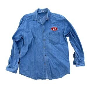Vintage KC Kansas City Chiefs True Fan Women's Medium Denim Shirt Button Up